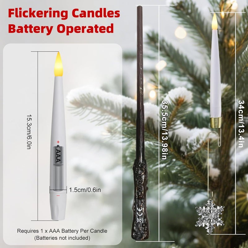 Sunjas Store Christmas Tree Candles with Magic Wand 12 Pack Flameless Candles for Christmas Tree Flickering Battery Operated LED Candle for Holiday Home Party Decor with Snowflake - Image 2